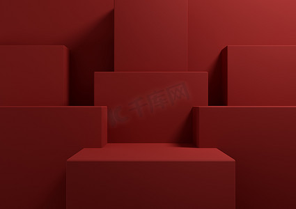明亮的栗色，深红色 3D 渲染简单，产品展示台的最小背景，代表演示几何背景模拟美容化妆品产品模板墙纸
