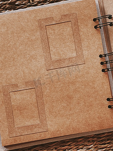 可艺术摄影照片_复古家庭相册、旅行日记本、照片笔记本、食谱或旧日记、可持续纸质文具模型和剪贴簿设计