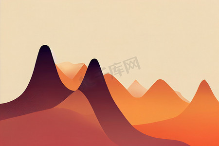 山脉、背景、极简主义、2d 插图绘图