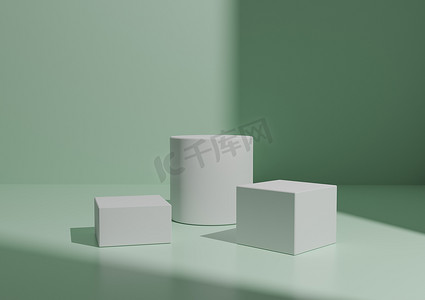 淡绿渲染摄影照片_用于产品展示的简单最小三白讲台或展台组合。