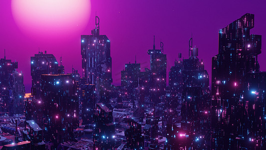 魔法荧光棒摄影照片_科幻 CityScape 夜景真棒壁纸背景 3d 渲染