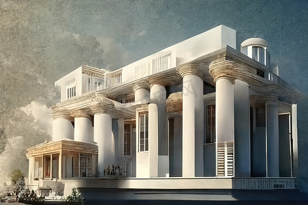 希腊复兴风格建筑，数字艺术，3D 插图