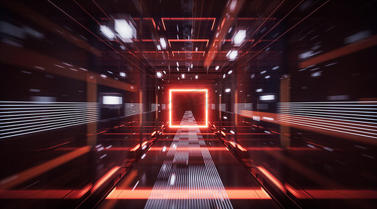 数字网络空间，科幻概念隧道，3D 渲染。