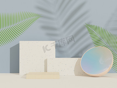 3d 抽象背景水磨石讲台，用于产品展示和带有假期阴影的品牌广告。