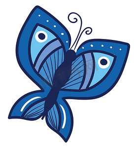 蓝色蝴蝶，插图，白色背景上的矢量