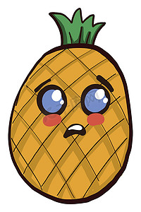 悲伤的菠萝，插图，白色背景上的矢量
