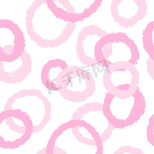无缝手绘粉色圆圈抽象几何柔和图案。