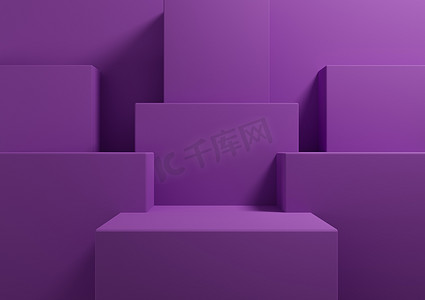 明亮的紫色、紫色 3D 渲染简单、最小的产品展示台背景，代表美容化妆品产品的演示几何背景模拟模板墙纸