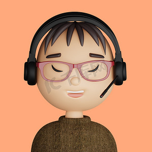 微笑的亚洲人的 3D 卡通头像