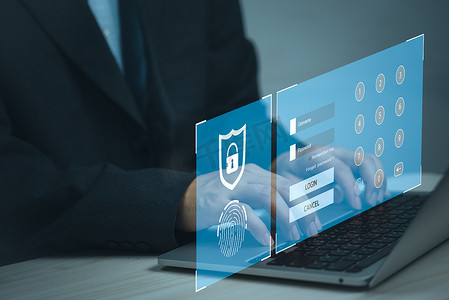 数字安全摄影照片_网络数字技术互联网网络在线信息安全。安全网络黑客登录和密码图标业务概念。