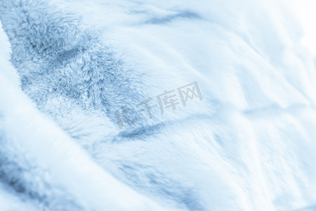 豪华蓝色皮大衣纹理背景，人造织物细节
