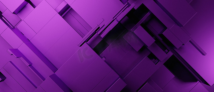 抽象豪华未来派立方体现代紫罗兰横幅背景壁纸 3D 插图