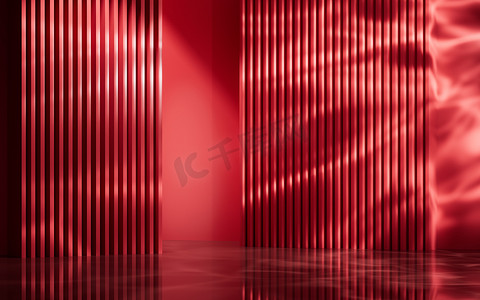 具有光效的红色室内场景，3d 渲染。