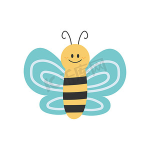 傣族卡通摄影照片_白色背景中卡通黄色和黑色蜜蜂的可爱简单设计