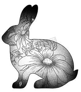 内部图形中带花的动物的轮廓