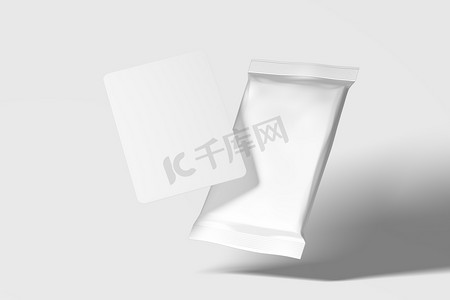扑克牌3d摄影照片_集换卡包装 3D 渲染白色空白样机