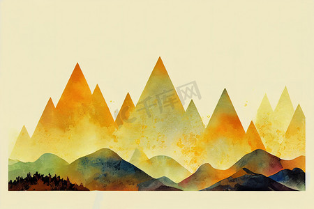 山地背景，水彩画的极简风景画