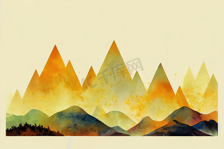 风景风景画摄影照片山地背景水彩画的极简风景画
