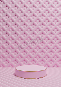 浅色、柔和、薰衣草粉色 3D 渲染豪华产品展示垂直产品摄影一缸讲台站金线和装饰壁纸或背景简单、最小的构图