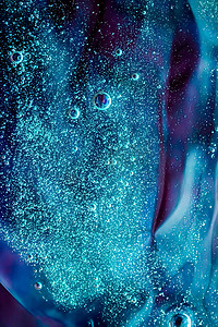 海蓝背景摄影照片_抽象海蓝宝石液体背景、油漆飞溅、漩涡图案和水滴、美容凝胶和化妆品质地、当代魔法艺术和科学作为豪华平面设计