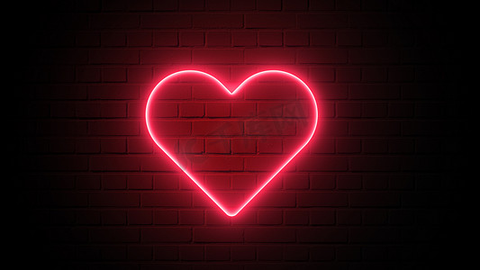 深色墙壁背景上的红心形霓虹灯。