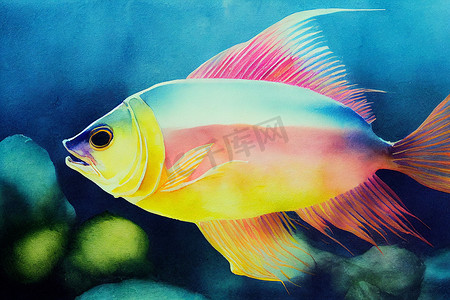 鱼数字艺术绘画的 3D 渲染。