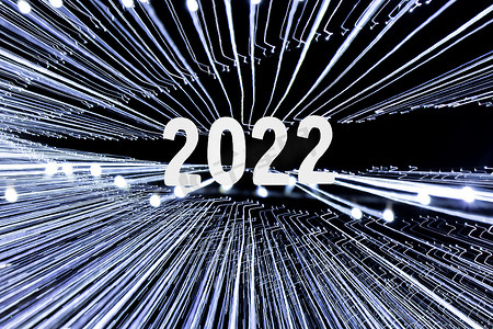 2022年新年贺卡，光线背景由花环制成