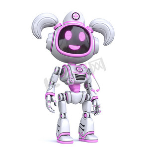 可爱的粉红色女孩机器人医生 3D