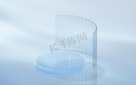 曲线透明度摄影照片_带灯光的曲线玻璃，3d 渲染。