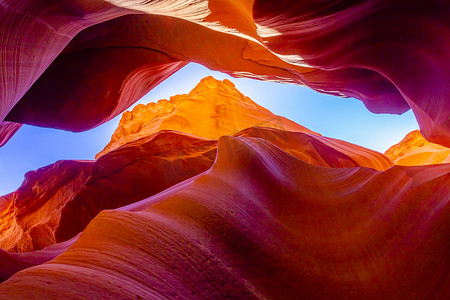 阳光照亮的羚羊槽峡谷，佩吉，亚利桑那州，美国