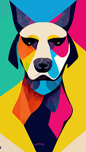 五颜六色的狗头与酷炫的孤立波普艺术风格背景。 
