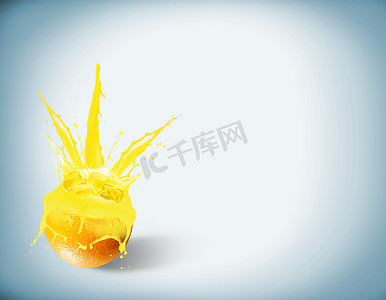 柠檬水溅摄影照片_新鲜的橙汁，溅起水花
