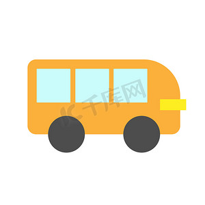 公共汽车卡通摄影照片_带 windows 的卡通紧凑型黄色巴士。