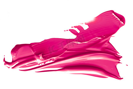 粉红色美容样本、护肤和化妆化妆品样品纹理隔离在白色背景、化妆涂抹、奶油化妆品涂抹或画笔描边