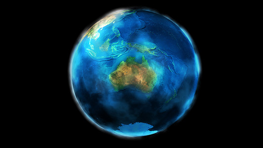 大洋洲摄影照片_从太空看到的半个地球，显示亚洲、大洋洲、澳大利亚和南极洲。
