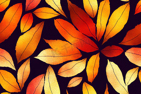 用树叶印记秋天的树枝。