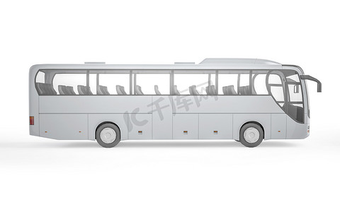 卡车3d模型摄影照片_白色背景下的巴士模型，3D 插图
