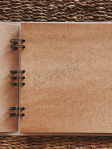 复古家庭相册、旅行日记本、照片笔记本、食谱或旧日记、可持续纸质文具模型和剪贴簿设计