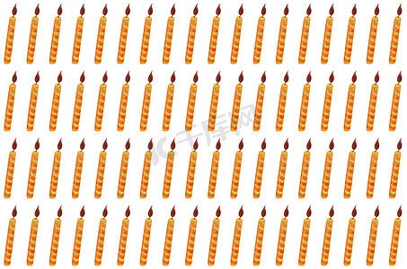 蛋糕线条摄影照片_橙色条纹蜡烛与红色燃烧的火焰。