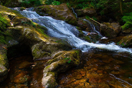 壶口瀑布手绘摄影照片_森林里卢瓦尔河的瀑布