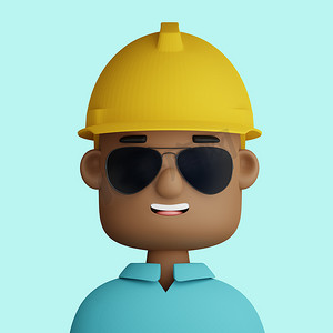 戴安全帽的工程师人 3D 卡通头像