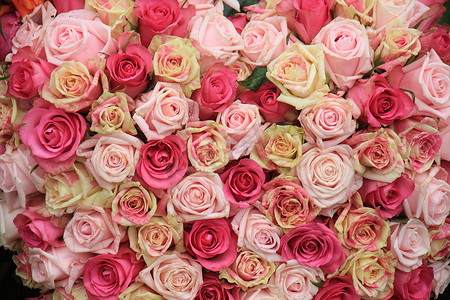 花卉婚礼装饰中的混合粉红玫瑰