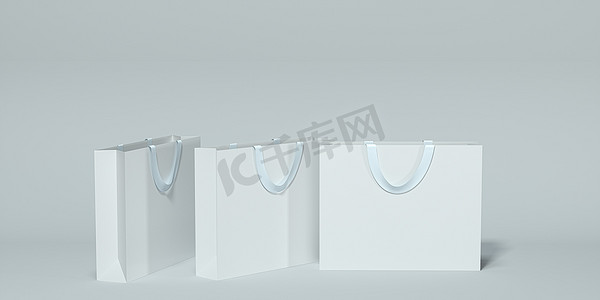 纸质购物袋，产品包装，3D 渲染。