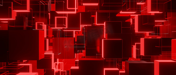抽象方块摄影照片_光方块3d 渲染的红色抽象背景