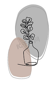兰花草图摄影照片_复古花瓶中盛开的兰花枝条手绘草图