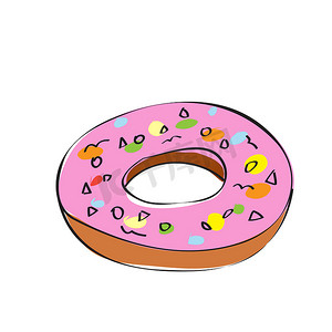 甜甜圈手绘摄影照片_白色粉红色甜甜圈的手绘矢量图