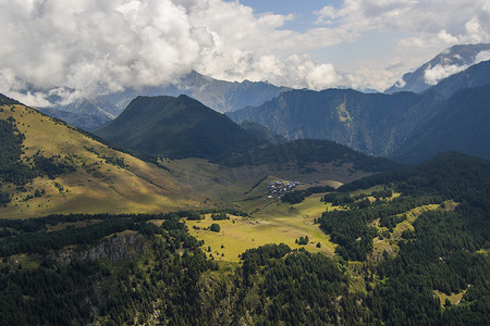 图舍蒂山景观和景观，高角度，格鲁吉亚自然