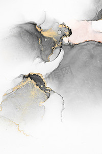 大理石液体水墨艺术画在纸上的黑金抽象背景。