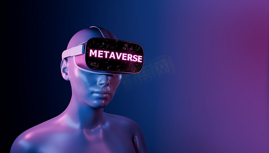 3d 女孩与虚拟现实眼镜和 metaverse