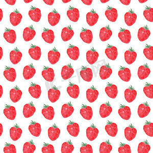 白色背景水彩红草莓无缝图案，用于织物、包装、剪贴簿